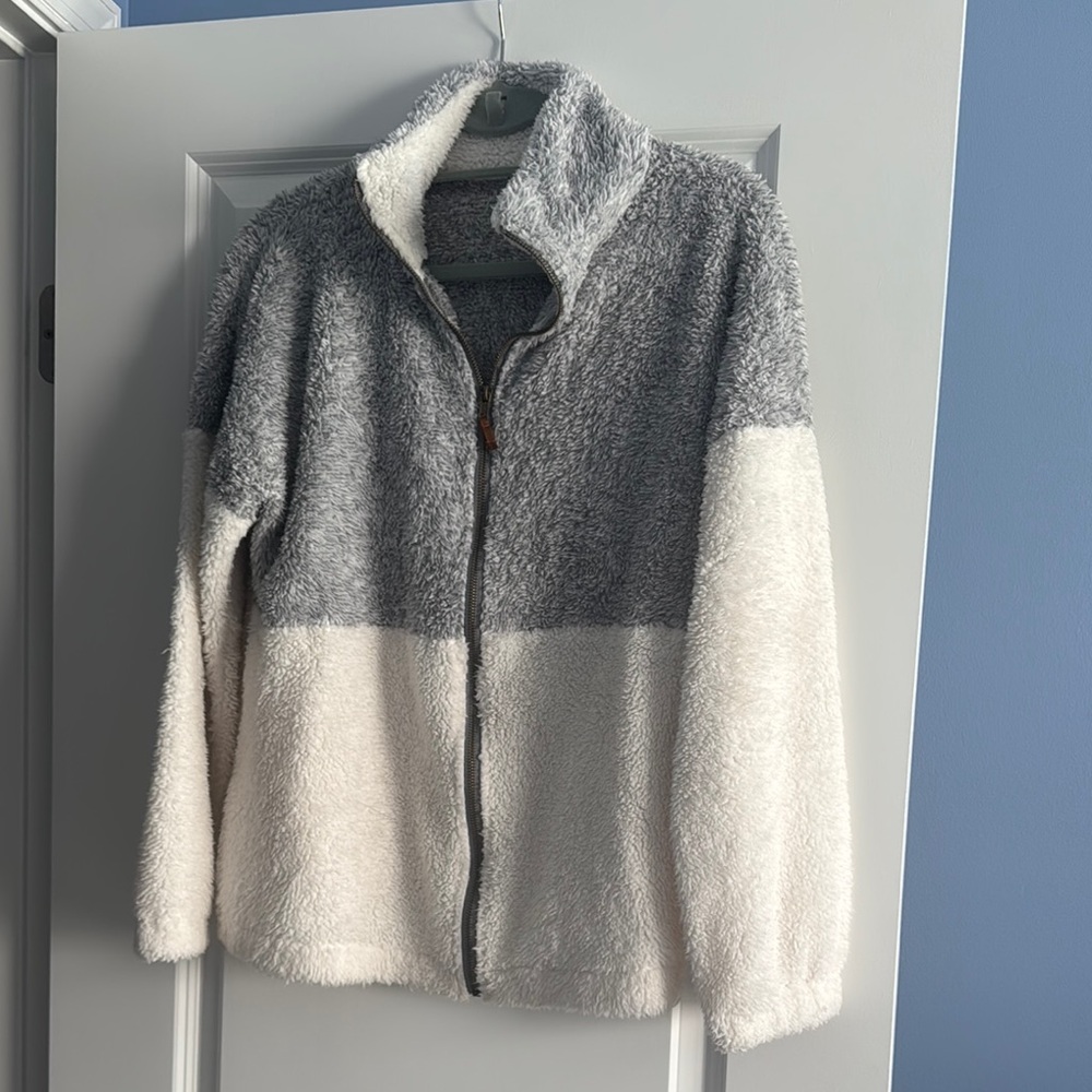 LARA Gray and White Sherpa Jacket